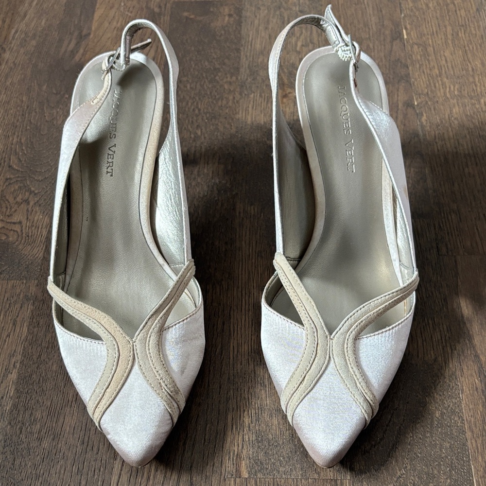 Women's Elegant Cream and Tan Satin Heels